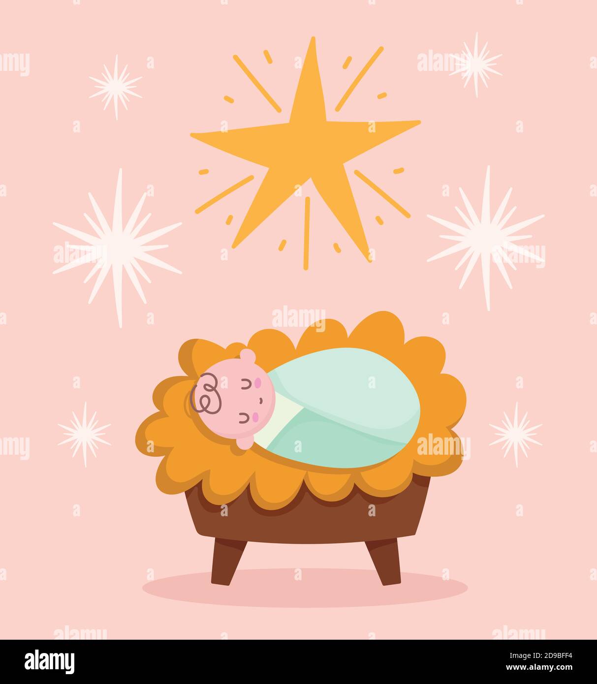 Nativite Mangeur Mignon Bebe Jesus Dans La Creche Et L Illustration De Vecteur De Dessin Anime Etoile Image Vectorielle Stock Alamy