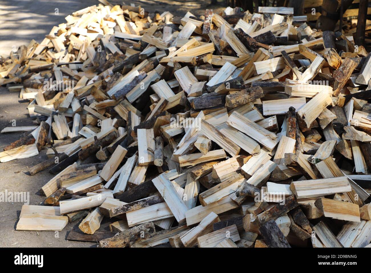 Pile de bois de chauffage, gros plan. Préparez-vous pour l'hiver. Banque D'Images