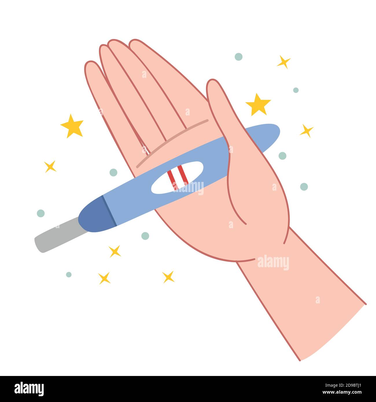Test de grossesse positif dans une main de womans.planification d'un bébé, maternité et concept de soins de santé. Illustration de Vecteur