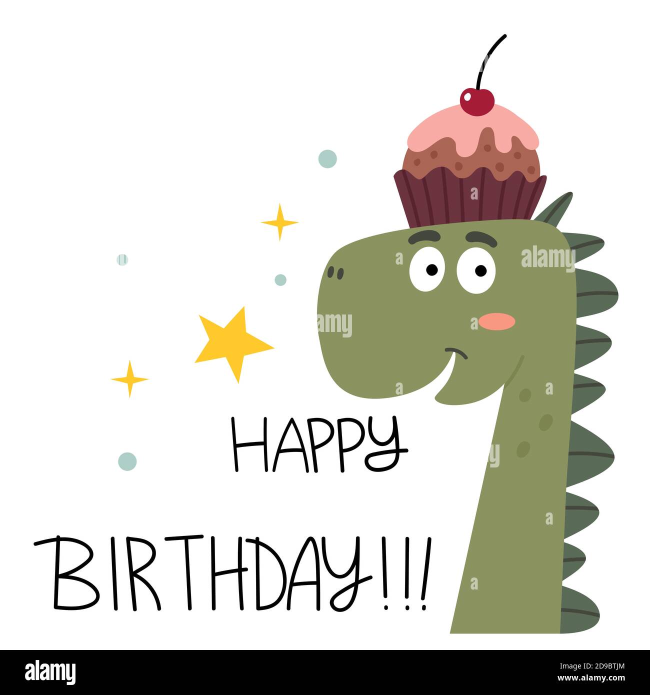 Un Dinosaure Mignon Avec Un Cupcake Sur Sa Tete Souhaite Joyeux Anniversaire Happy Dino Carte De Vœux Concept Pour L Impression Des Enfants Image Vectorielle Stock Alamy