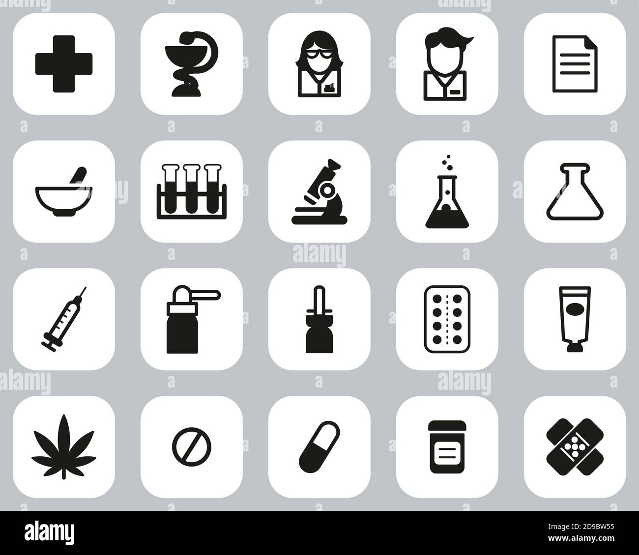 Ensemble de design plat noir et blanc pour les icônes de pharmacie ou de magasin de batterie Grande Illustration de Vecteur