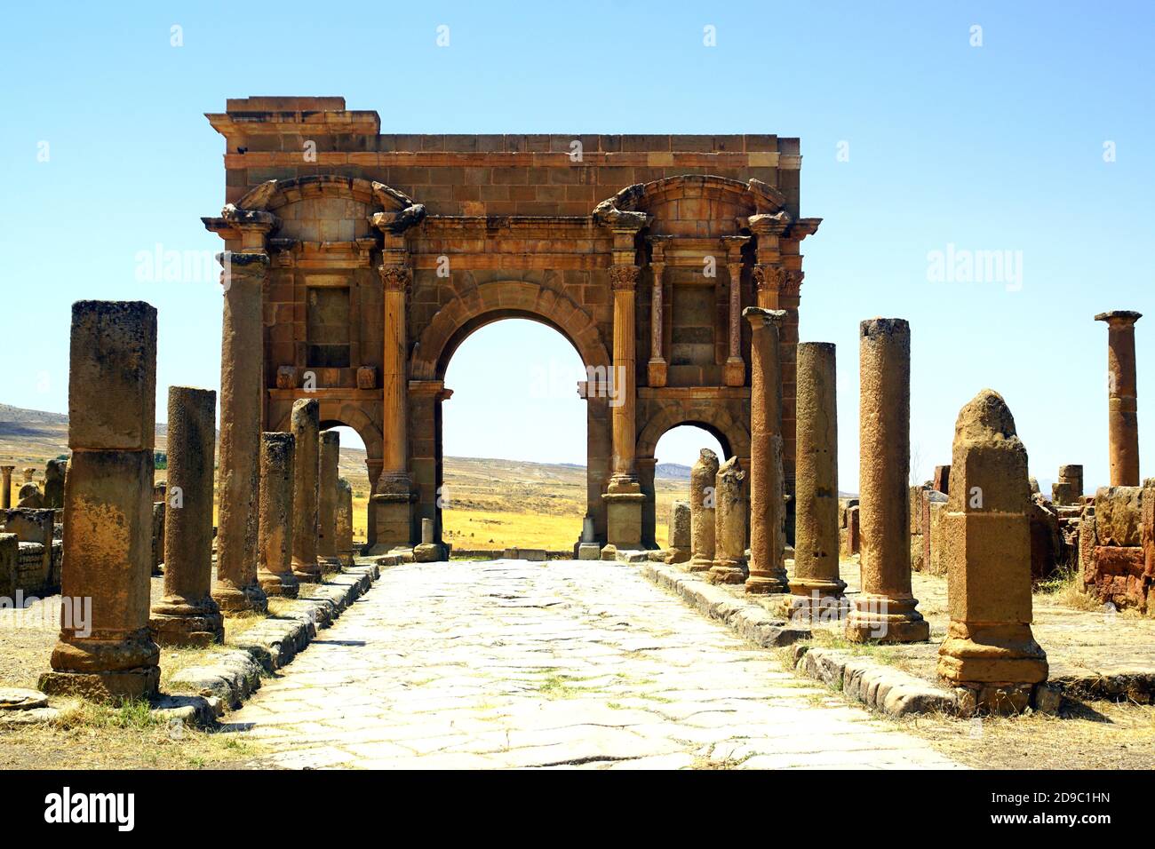 L'ancien site romain de Timgad près de Batna, en Algérie Banque D'Images