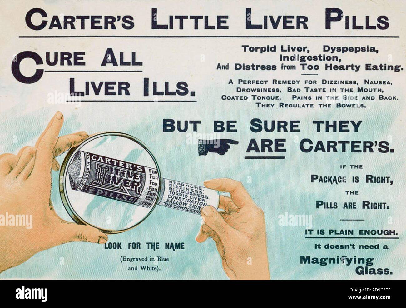 PETITE publicité DE CARTER SUR les PILULES DE FOIE à propos de 1905. Publicité britannique pour la médecine américaine des brevets formulée par Samuel carter, de Erie, Pennsylvanie, en 1868 Banque D'Images