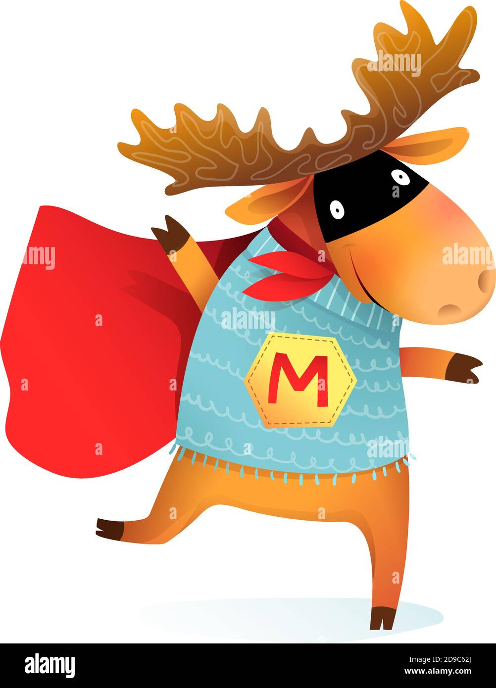 Renne ou Moose Brave Superhero dans Mask and Cape Illustration de Vecteur