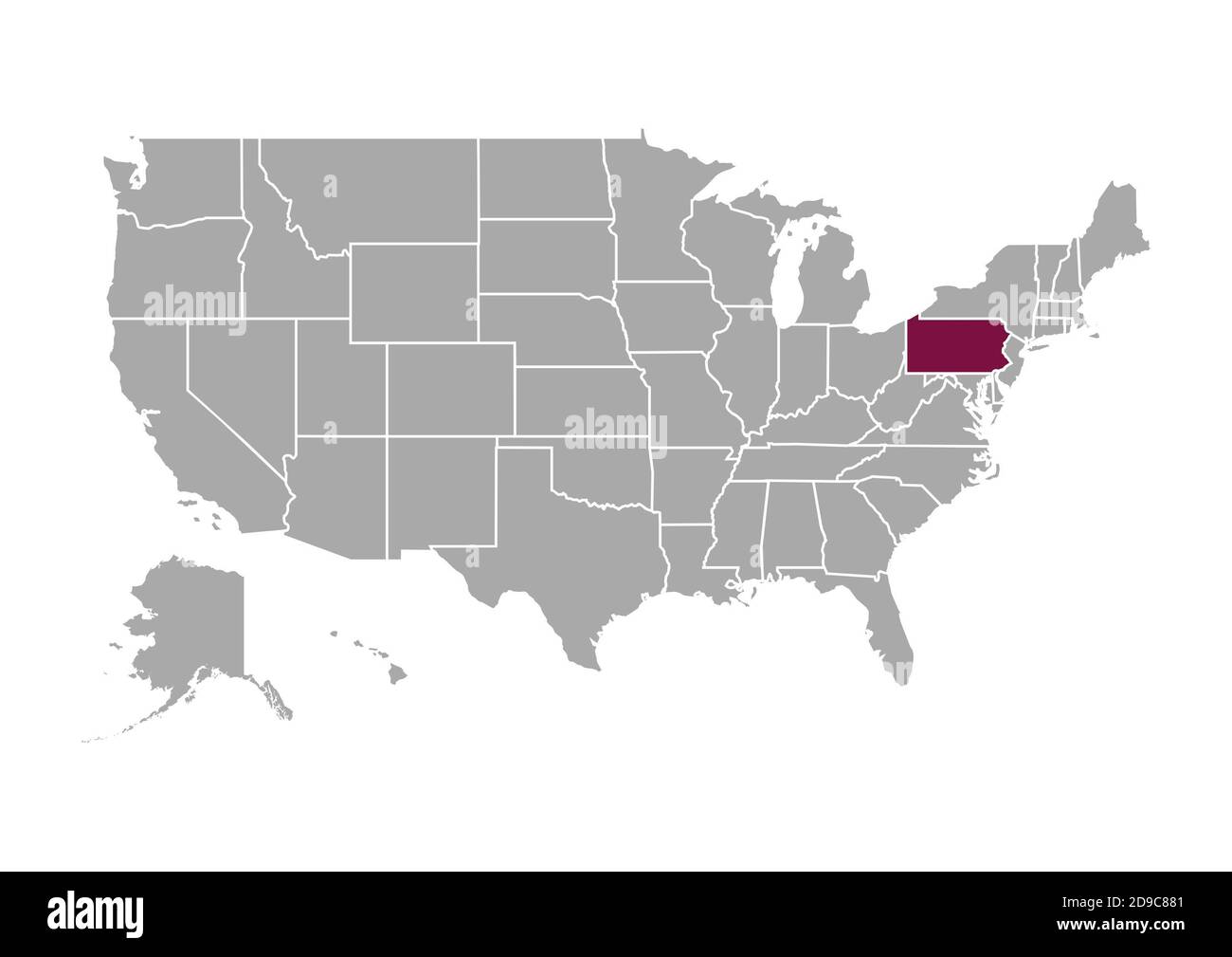 Carte de la Pennsylvanie par rapport aux autres États-Unis d'Amérique Banque D'Images