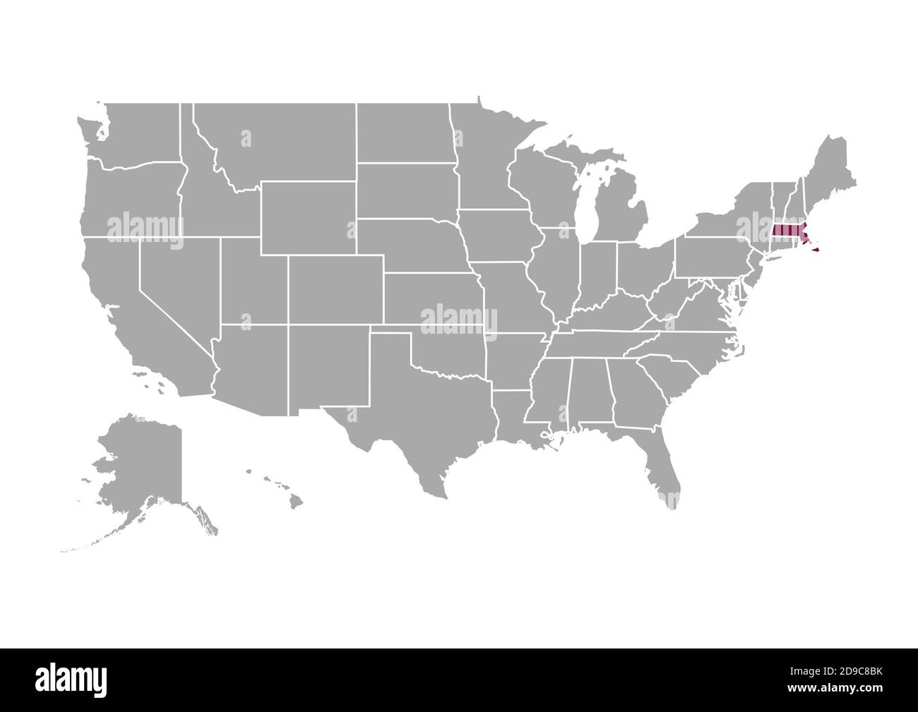 Carte du Massachusetts par rapport aux autres États-Unis d'Amérique Banque D'Images