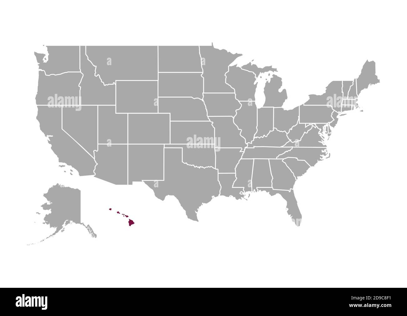 Carte d'Hawaï par rapport aux autres États-Unis d'Amérique Banque D'Images