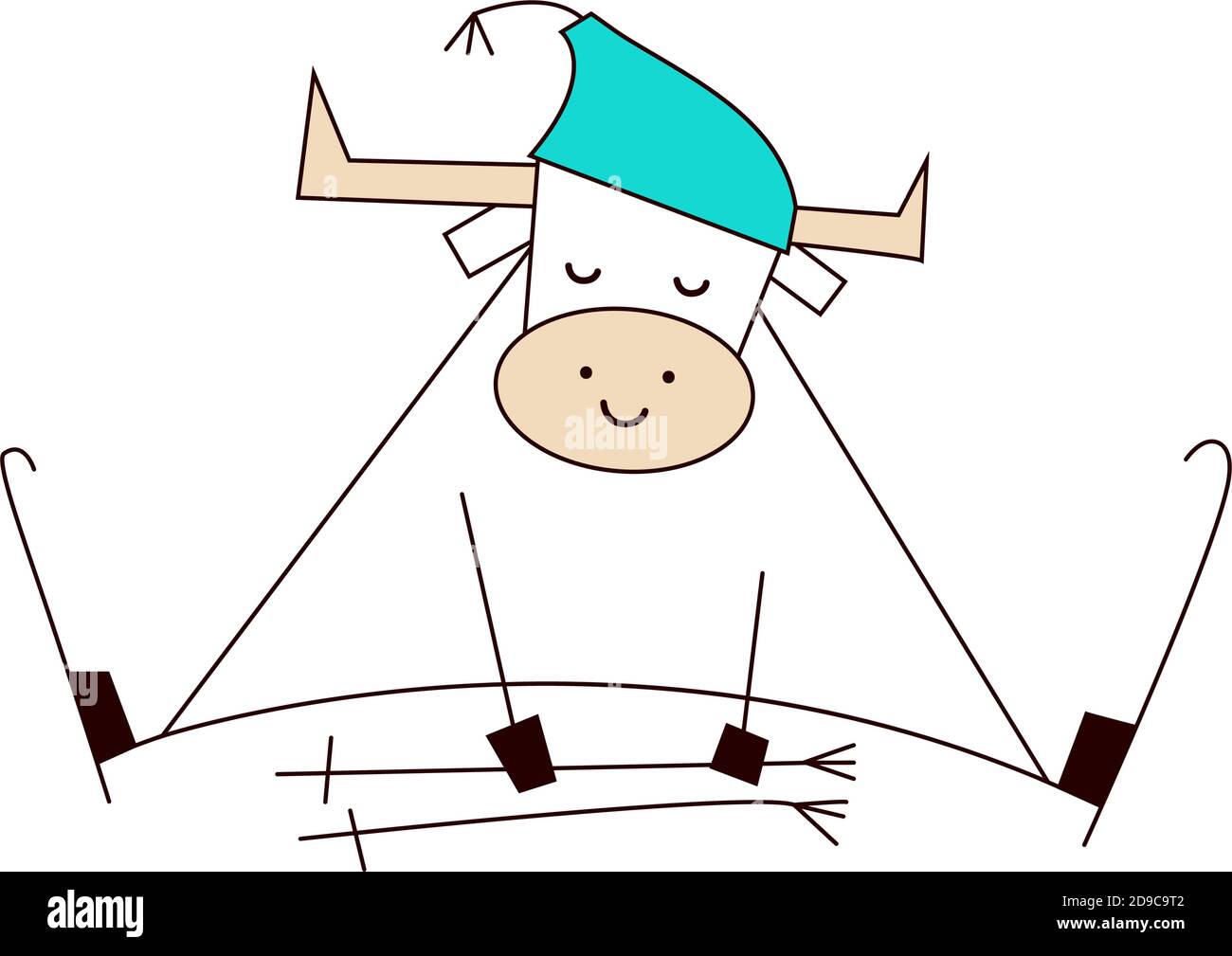 Blanc Ox Bonne Annee 2021 Drole Mignon Kawaii Taureau Vache En Hiver Activites De Plein Air Ski Illustration Vectorielle De Style Dessin Anime Isolee Sur Blanc Image Vectorielle Stock Alamy