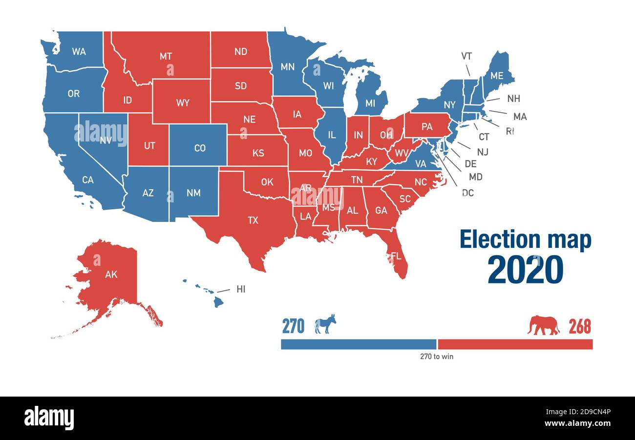 Carte des résultats de l'élection présidentielle des États-Unis en 2020 par État Banque D'Images