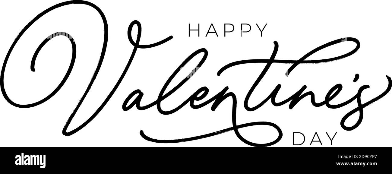 Bonne Saint Valentin calligraphie noire dessinée à la main. Illustration de Vecteur