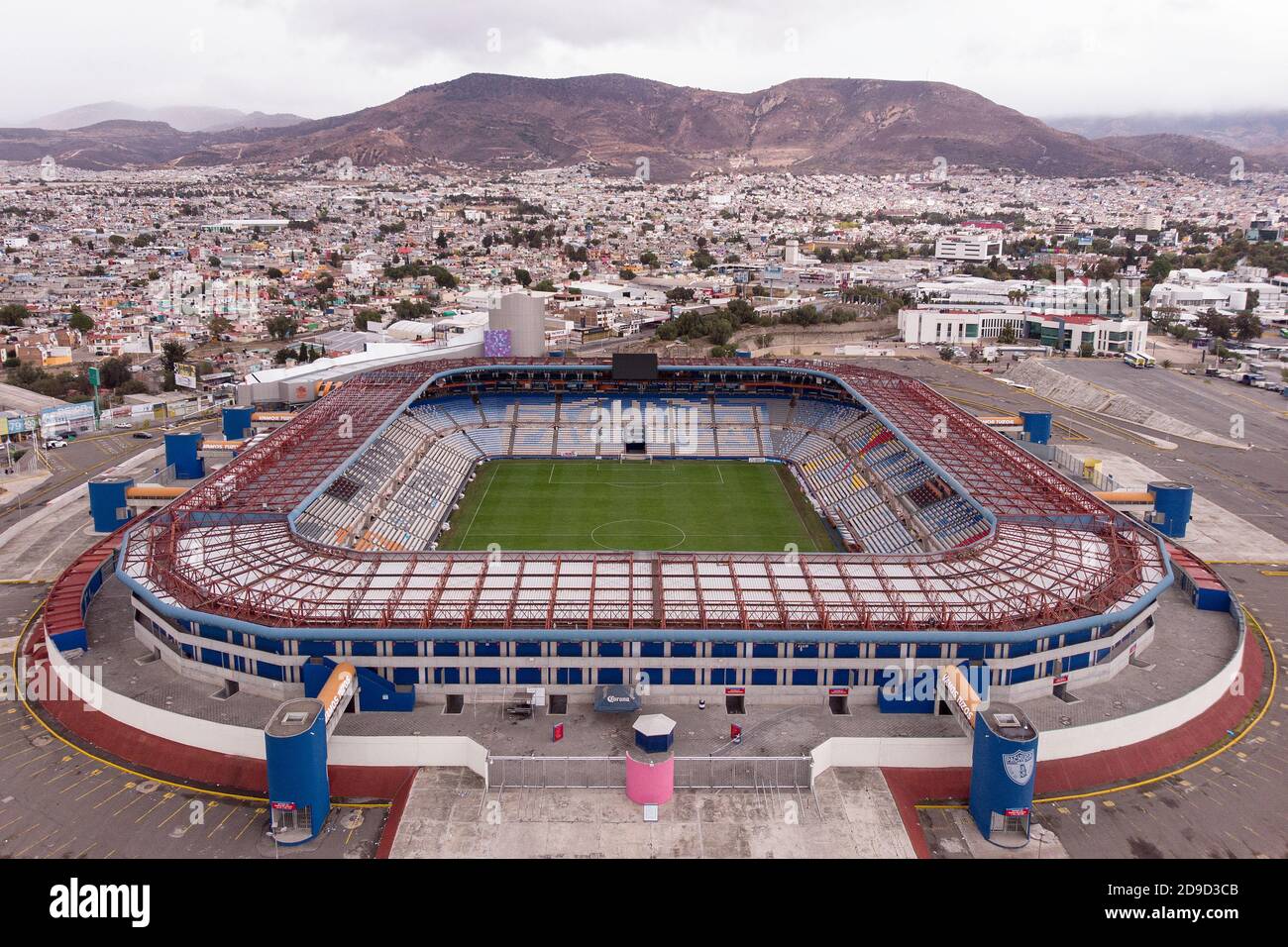 Vue aérienne de l'Estadio Hidalgo, stade de l'équipe de football Pachuca à Pachuca, Hidalgo, Mexique. Banque D'Images