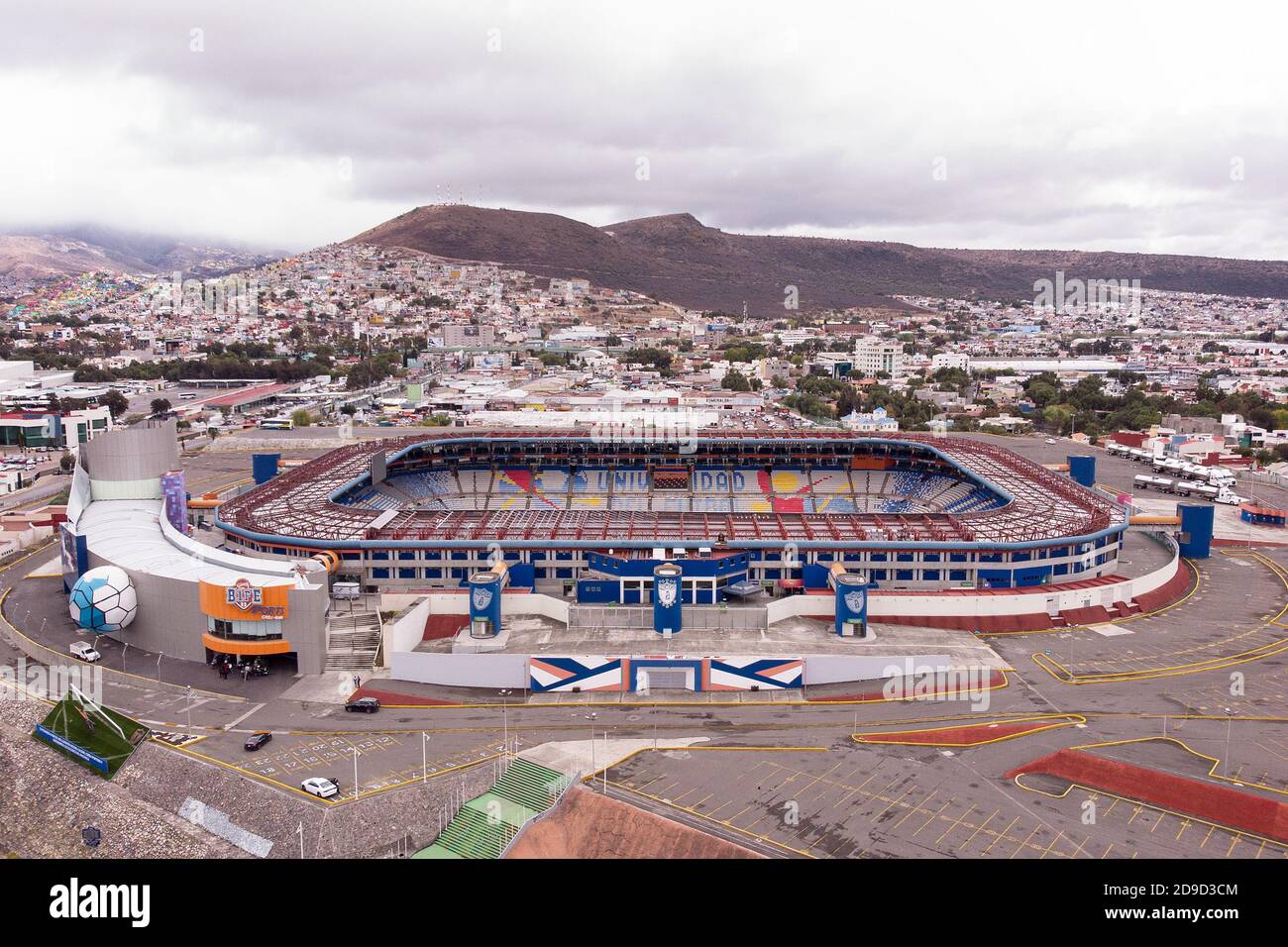 Vue aérienne de l'Estadio Hidalgo, stade de l'équipe de football Pachuca à Pachuca, Hidalgo, Mexique. Banque D'Images