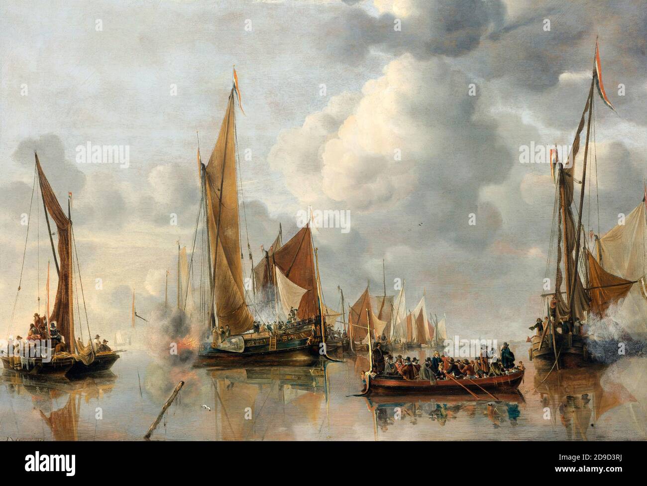 La flotte d'origine saluant la Barge d'État - Jan van de Cappelle, 1650 Banque D'Images