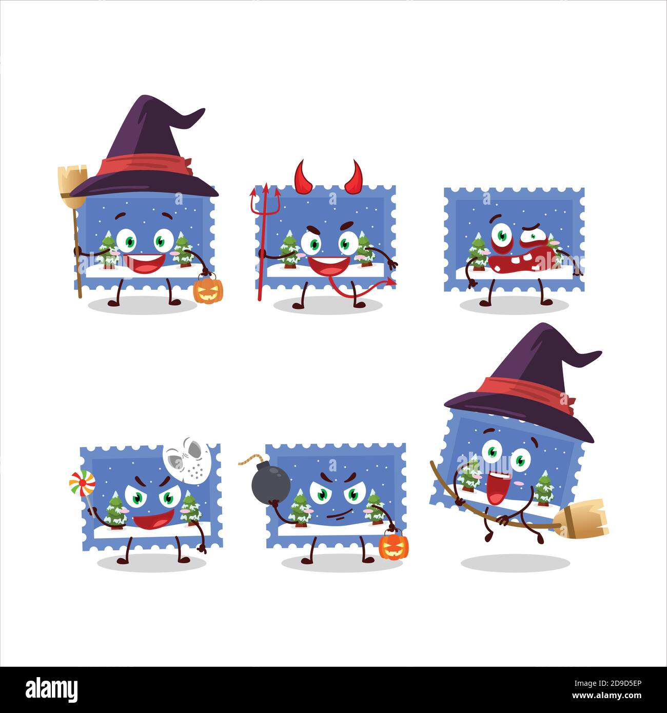 Émoticônes d'expression Halloween avec personnage de dessin animé du billet de noël paysage Illustration de Vecteur
