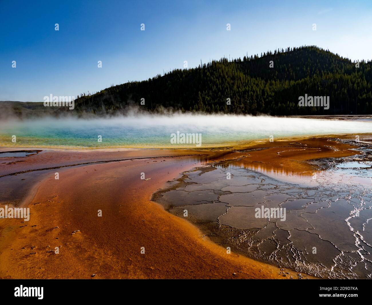 Grand Prismatic Spring, la plus grande source d'eau chaude des États-Unis et une attraction géothermique étoiles au parc national de Yellowstone, États-Unis Banque D'Images