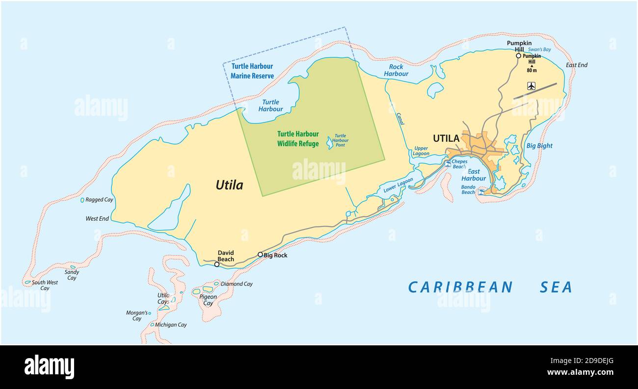 Carte vectorielle de l'île hondurienne des Caraïbes d'Utila, Honduras Illustration de Vecteur