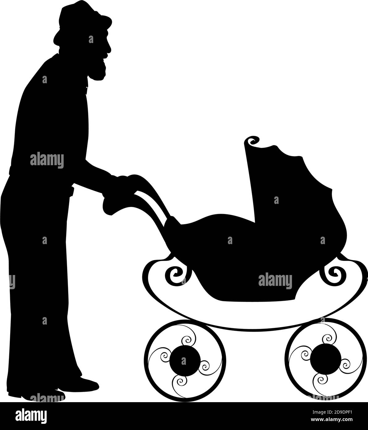 Silhouette de grand-père avec poussette de bébé Illustration de Vecteur