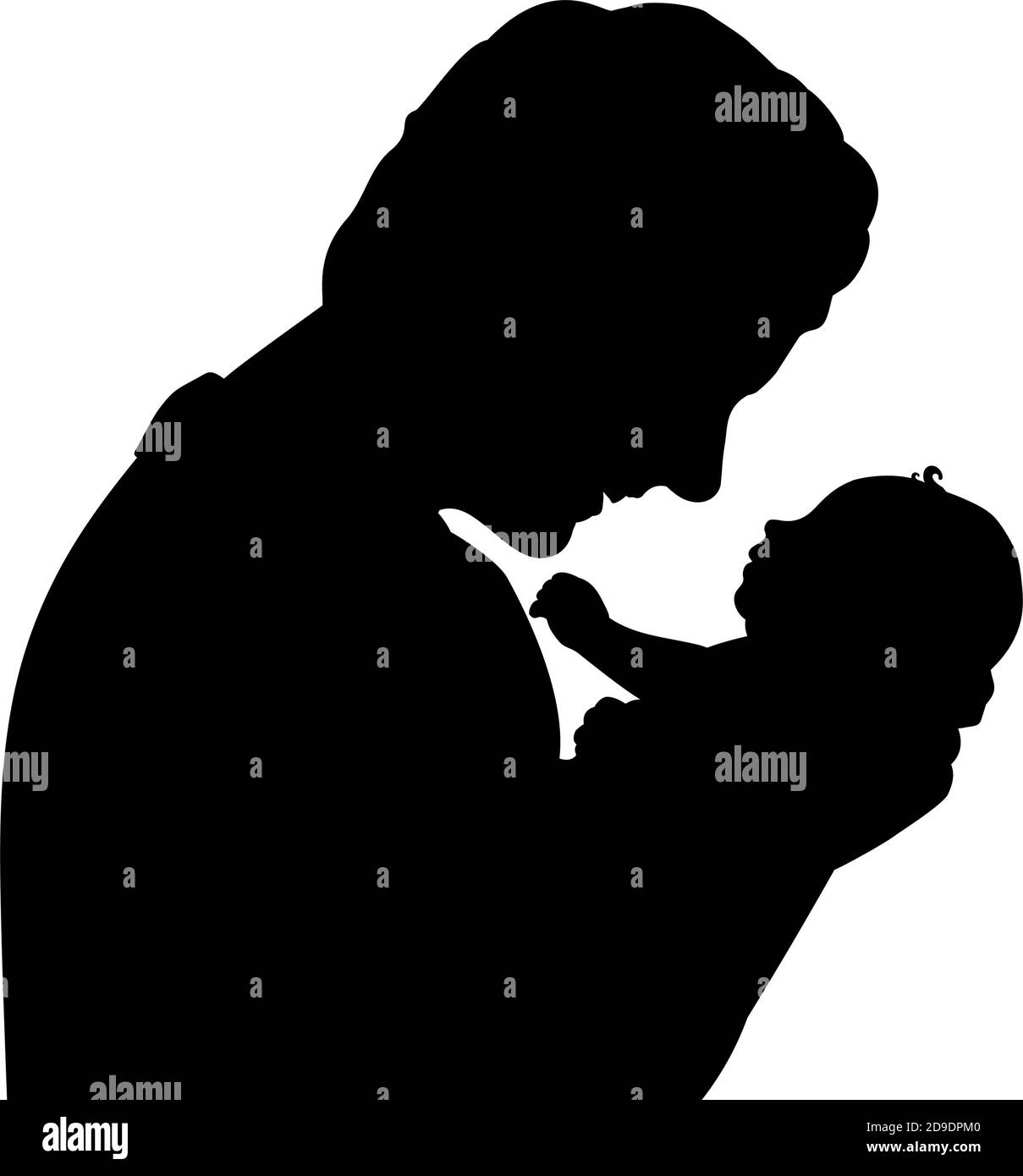 Silhouette heureux père tenant nouveau-né petit bébé en gros plan Illustration de Vecteur