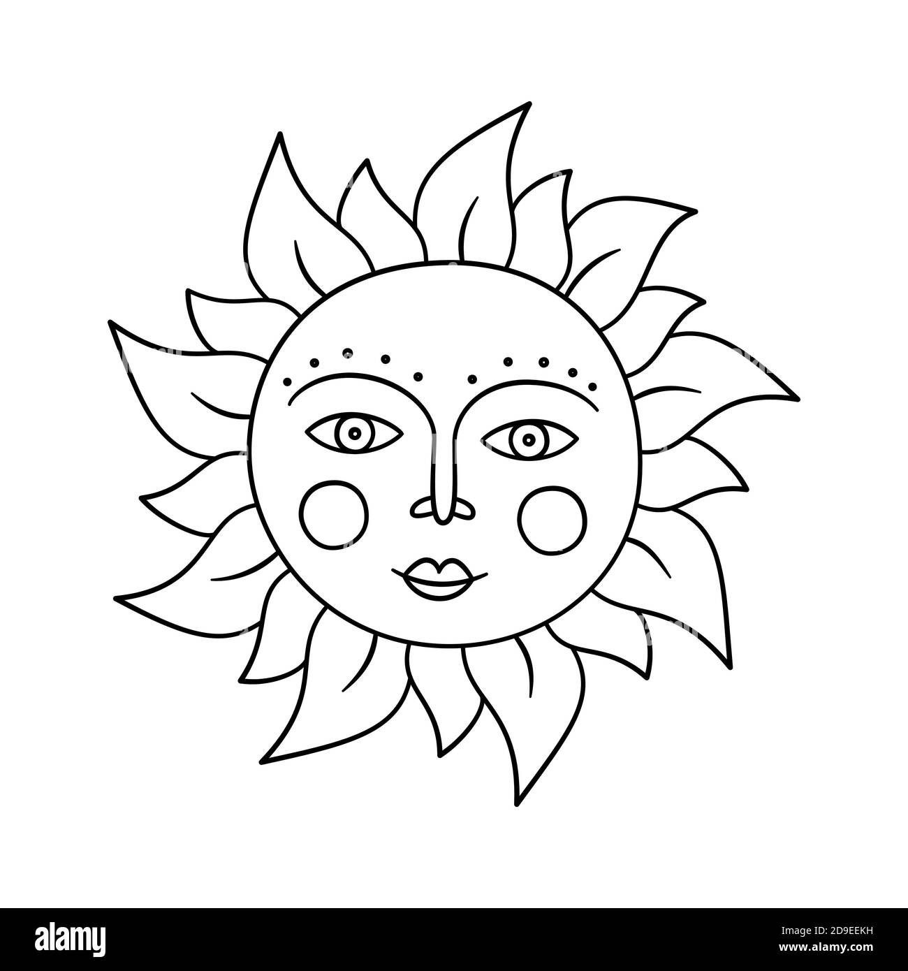 Soleil mignon avec le visage dans le style populaire slaves. Illustration vectorielle dessinée à la main Illustration de Vecteur