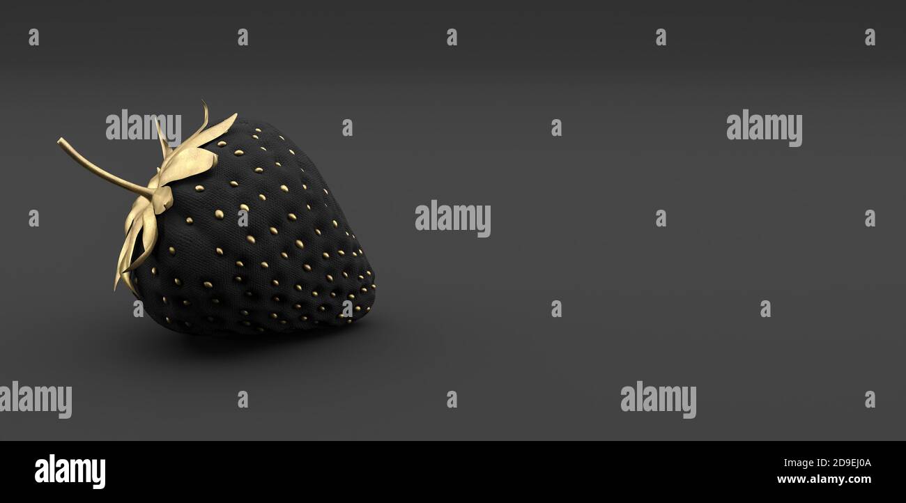 Noir et or Strawberry sur fond noir 3d rendu illustration Banque D'Images