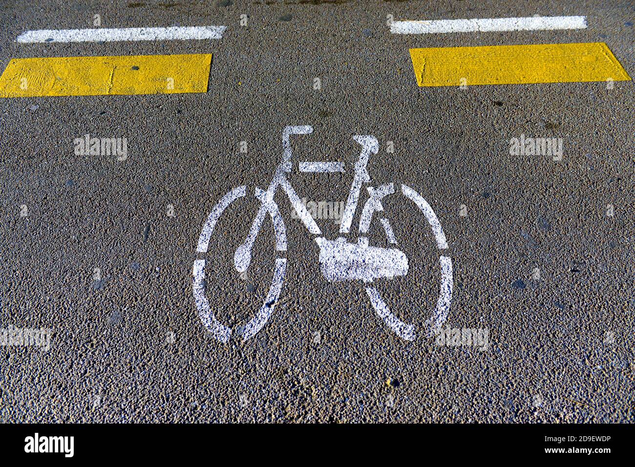 Panneau de la ligne de vélo sur l'asphalte. Banque D'Images