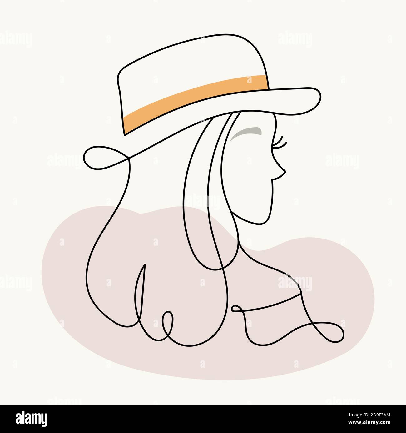 Visage moderne abstrait.Silhouette de fille dans un chapeau dans un style linéaire. Couleurs pastel. Affiche de mode dans le style du minimalisme. Contour. Vecteur isolé Illustration de Vecteur