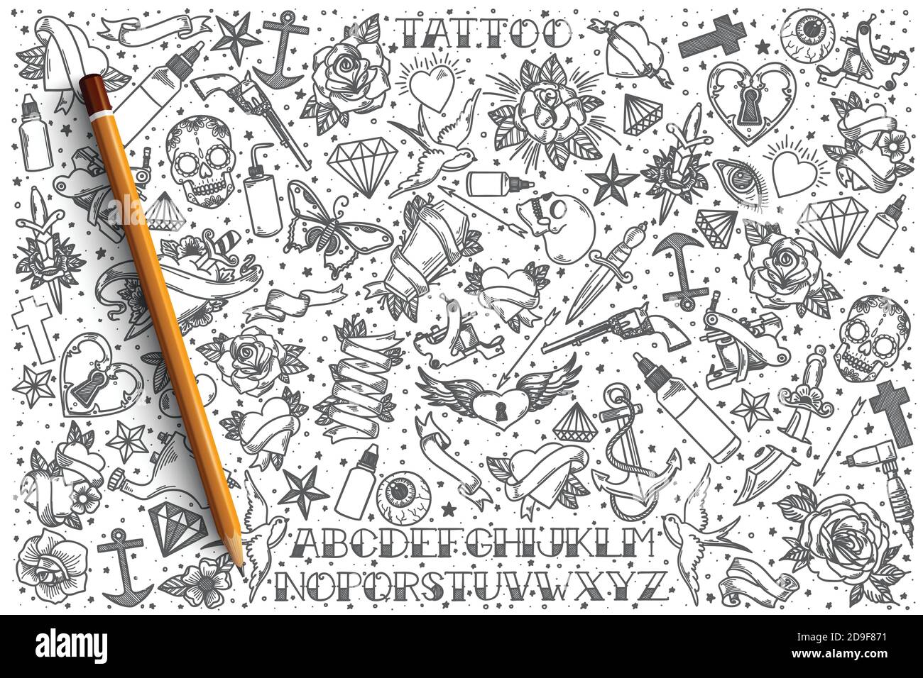 Ensemble de doodle vectoriel Tattoo dessiné à la main Illustration de Vecteur