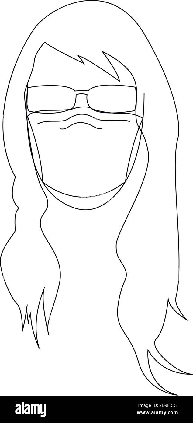 Illustration de la ligne d'une femme portant un masque, masques respiratoires de sécurité, masque de dentiste, sécurité industrielle , protection contre la poussière, protection contre les covid, Vector Illustration de Vecteur