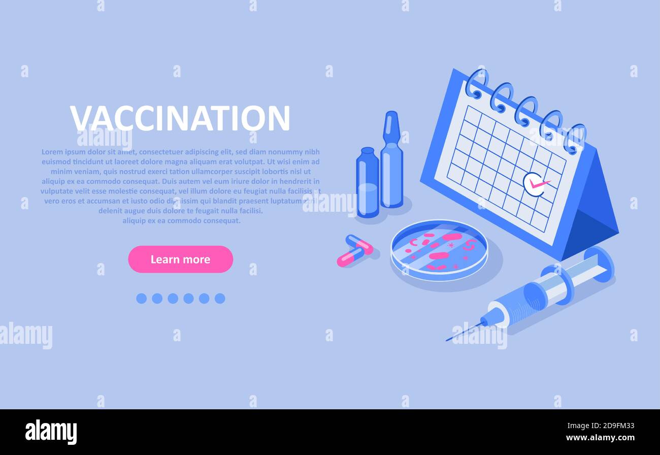 Concept de vaccination. Vecteur des flacons, de la seringue et du calendrier Illustration de Vecteur