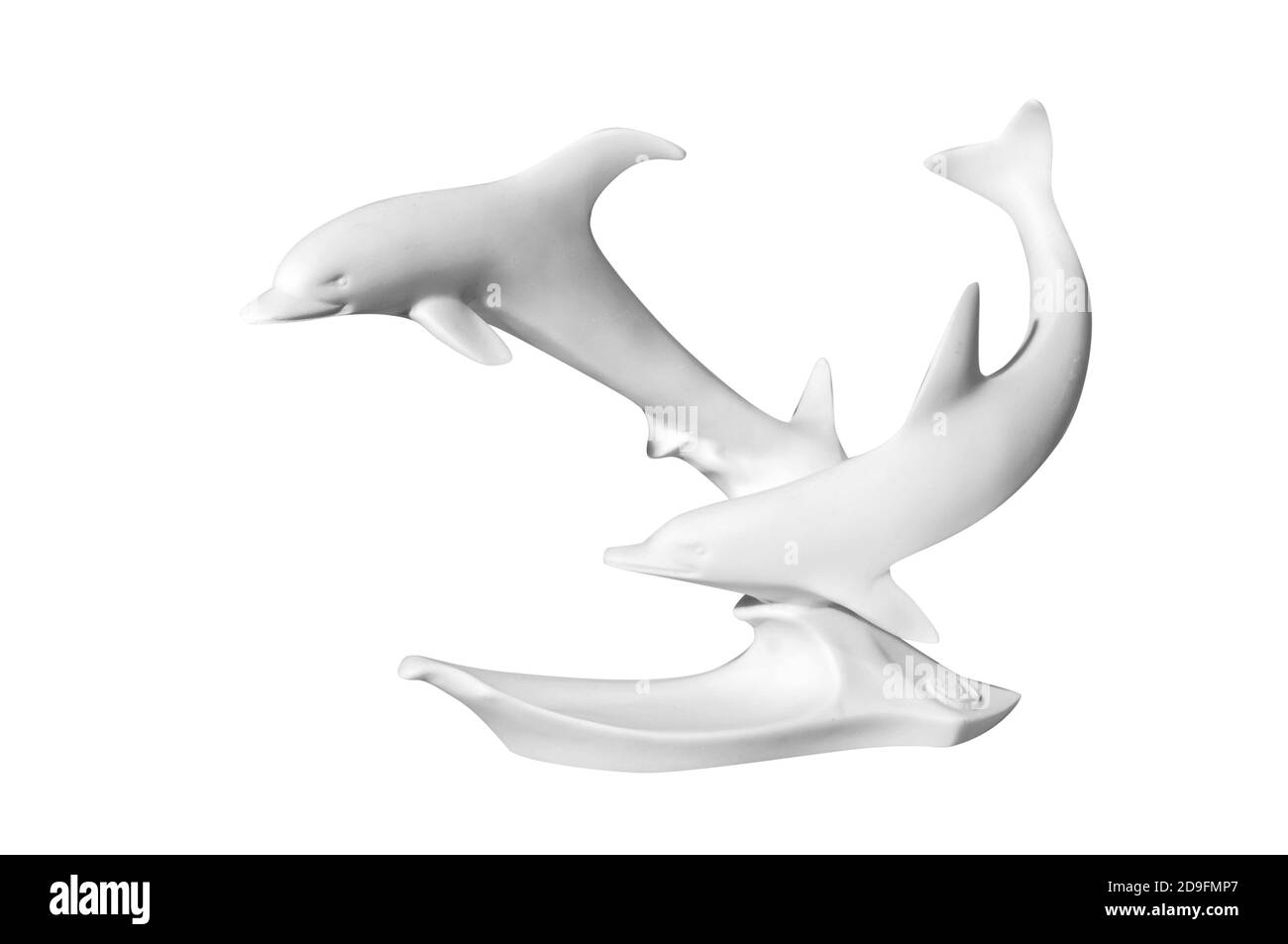 Statue de dauphins en marbre classique sur fond blanc Banque D'Images