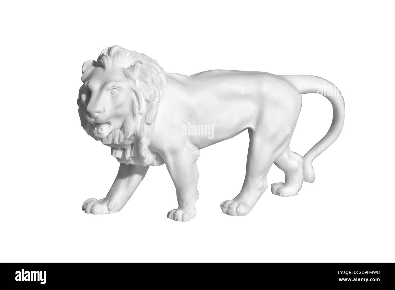 La statue en marbre d'un lion sur un fond blanc Banque D'Images