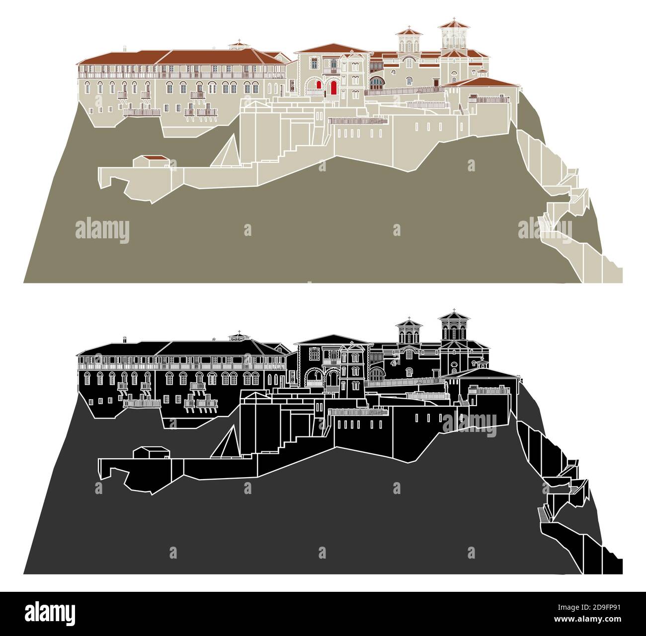 Monastère de Varlaam à Meteora, sans frontières. Illustration de Vecteur