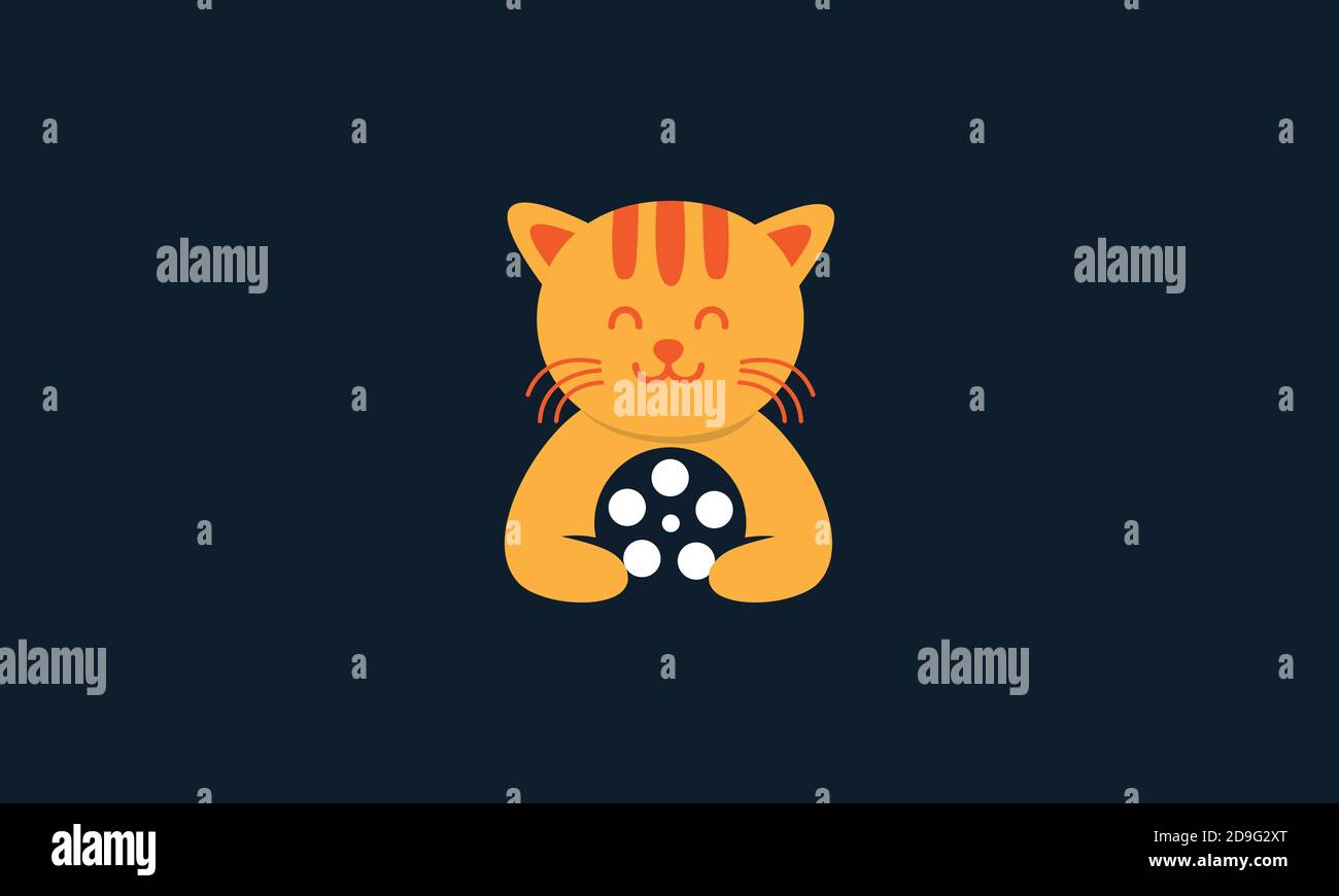 Animaux De Compagnie Chat Chaton Chaton Avec Film Mignon Logo Vecteur Design D Icone Image Vectorielle Stock Alamy