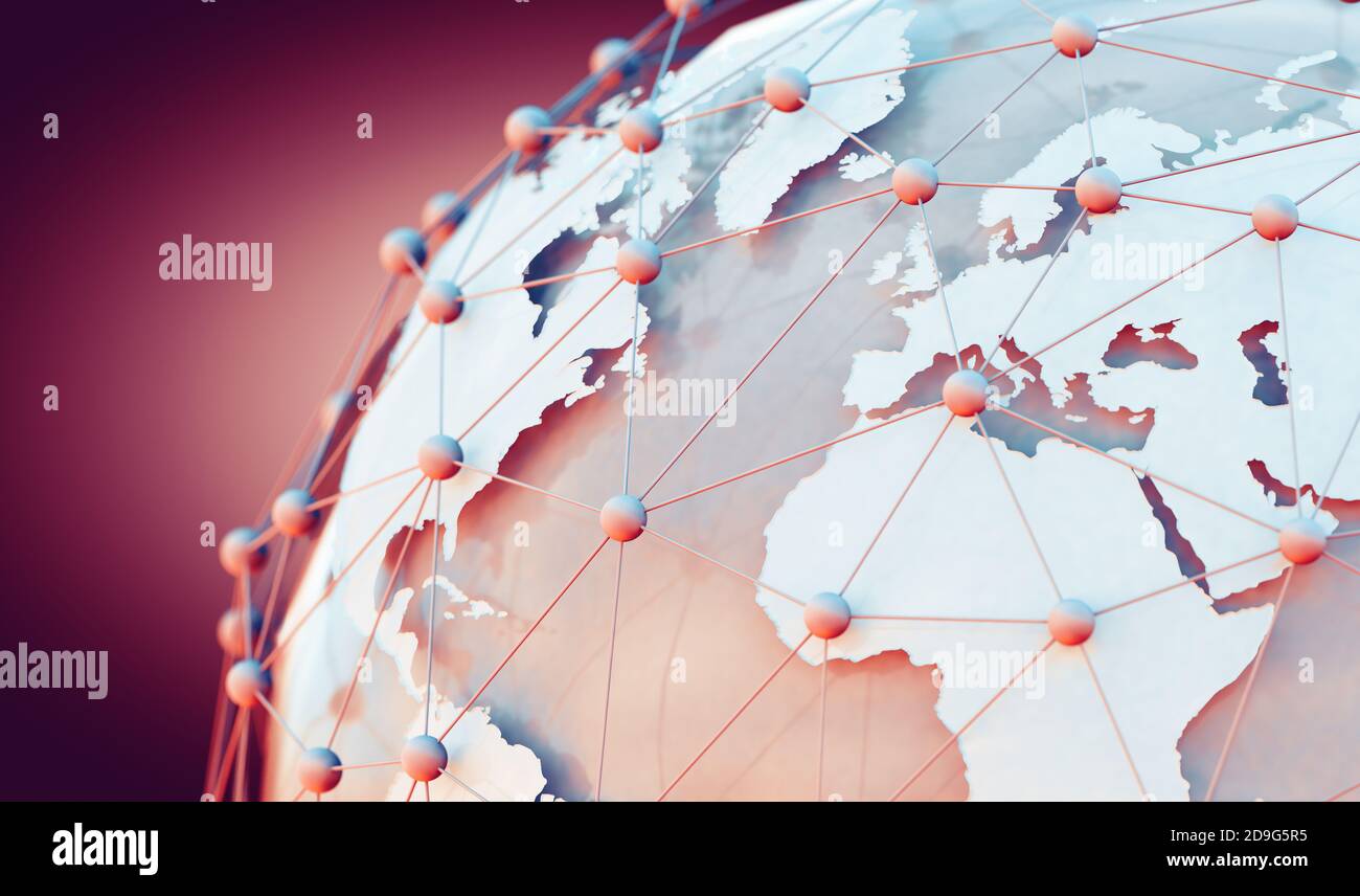 World Map et Internet commerce.Commercial accords et Internet.réseaux de télécommunications et de communication. illustration 3d Banque D'Images
