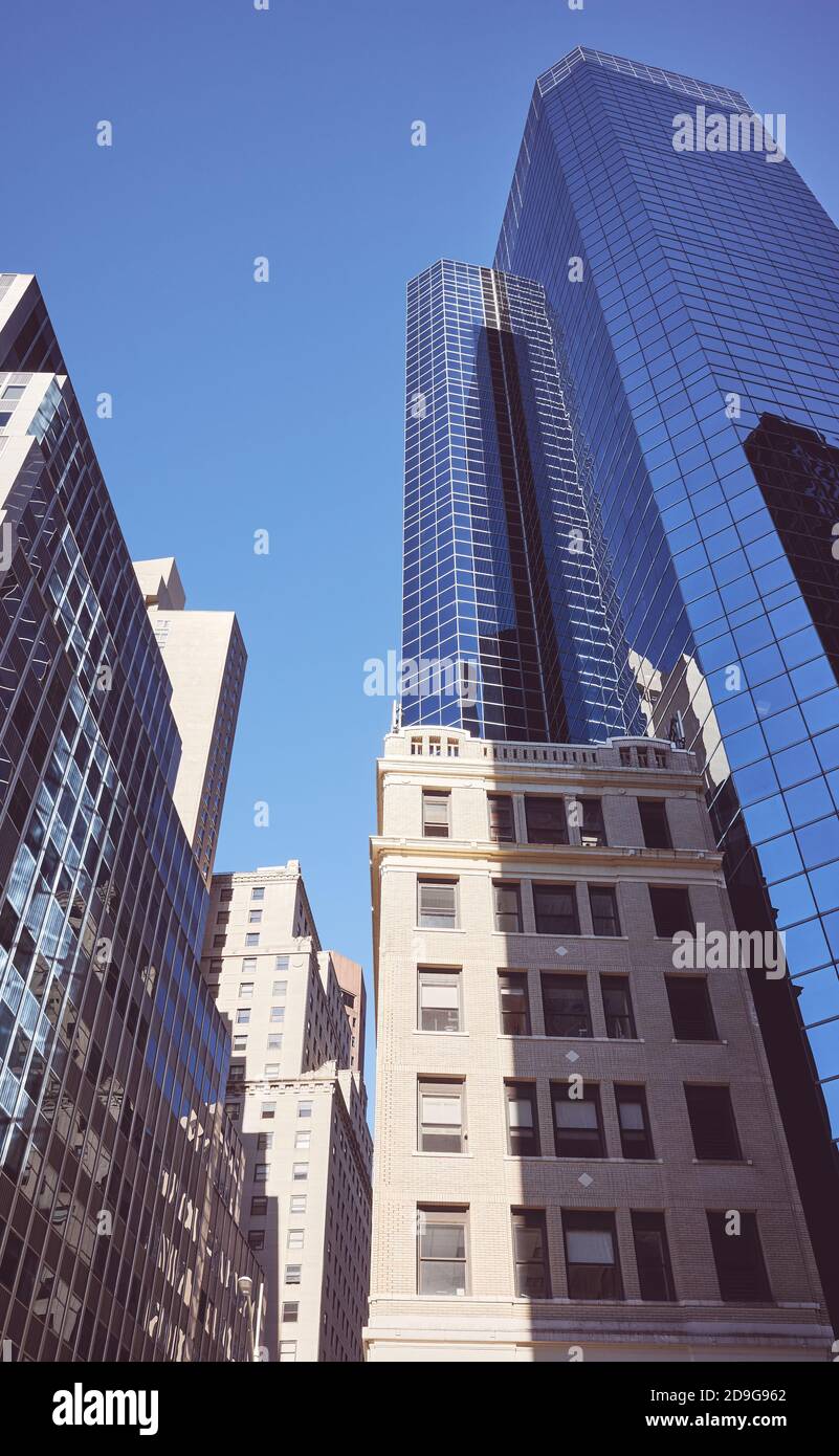 New York City architecture ancienne et moderne, couleurs appliquées, Etats-Unis. Banque D'Images