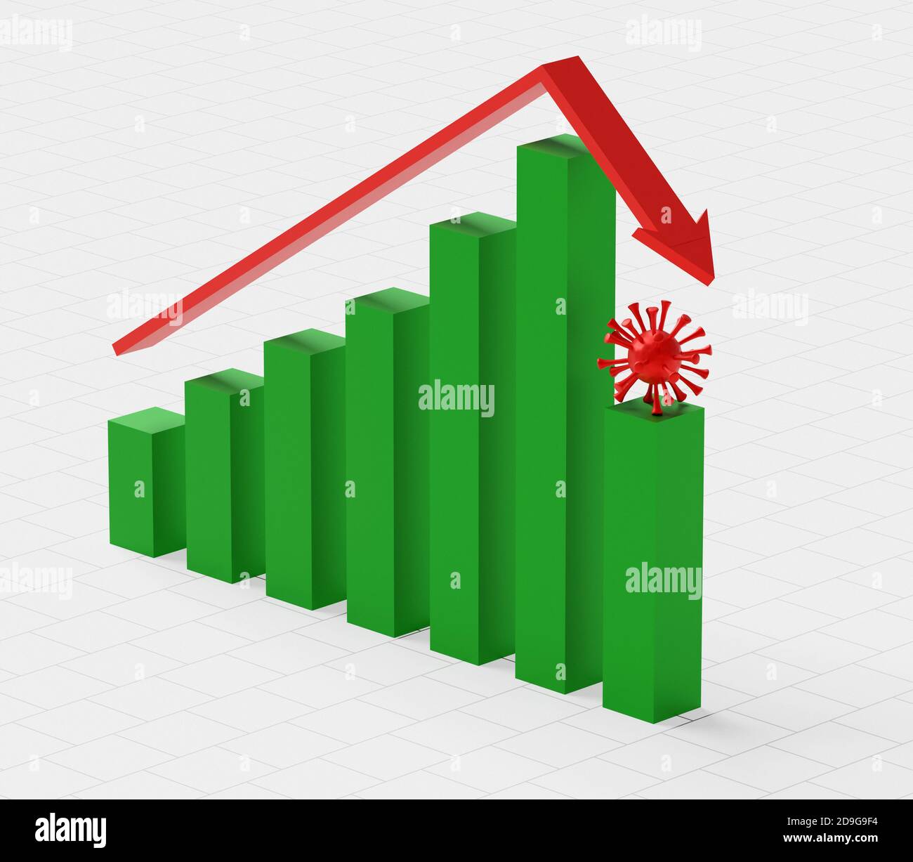 Concept d'affaires et de faillite. Graphique de faillite et flèche avec récession avec coronavirus. rendu 3d Banque D'Images