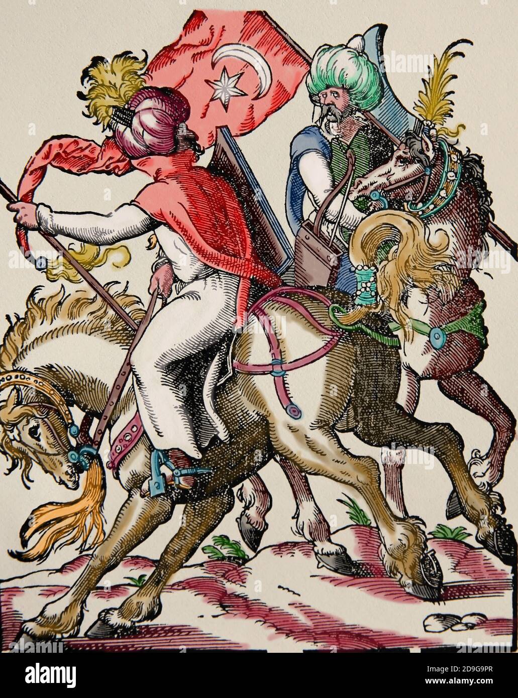 L'ère moderne. Empire ottoman. xvie siècle. Deux cavalryman turcs. Gravure de Jost Amman, XVIe siècle. Coloration ultérieure. Banque D'Images