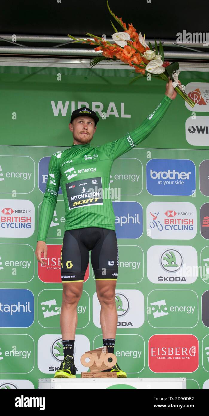 Matteo Trentin. Les cavaliers ont pris part à la scène Wirral (étape 5) du Tour de Grande-Bretagne de 2019. Mathieu van der Poel a remporté la classification générale. Banque D'Images