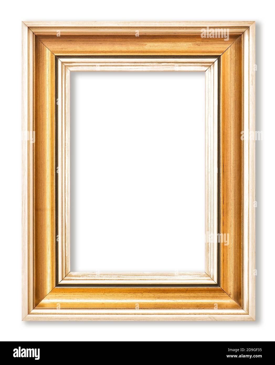 Cadre photo en bois doré isolé sur fond blanc Banque D'Images
