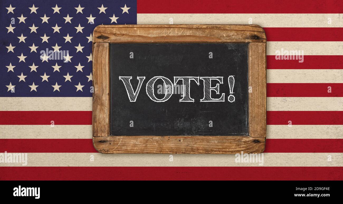Votez ! Ancien drapeau américain vintage et tableau noir pour le texte Banque D'Images