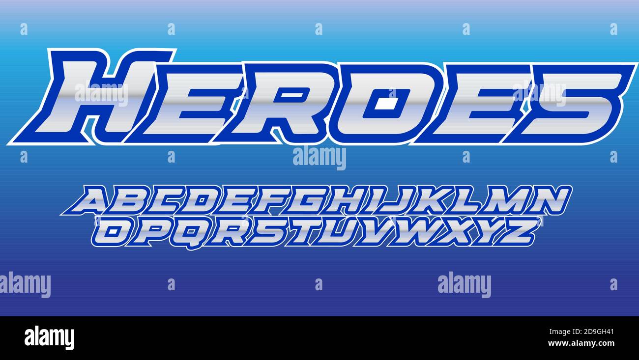 Alphabet de style Herous. Police en métal brillante pour un super héros courageux. Type pour le logo des jouets modernes, le titre de la bande dessinée, le lettrage hereux et les affiches. Acier Illustration de Vecteur