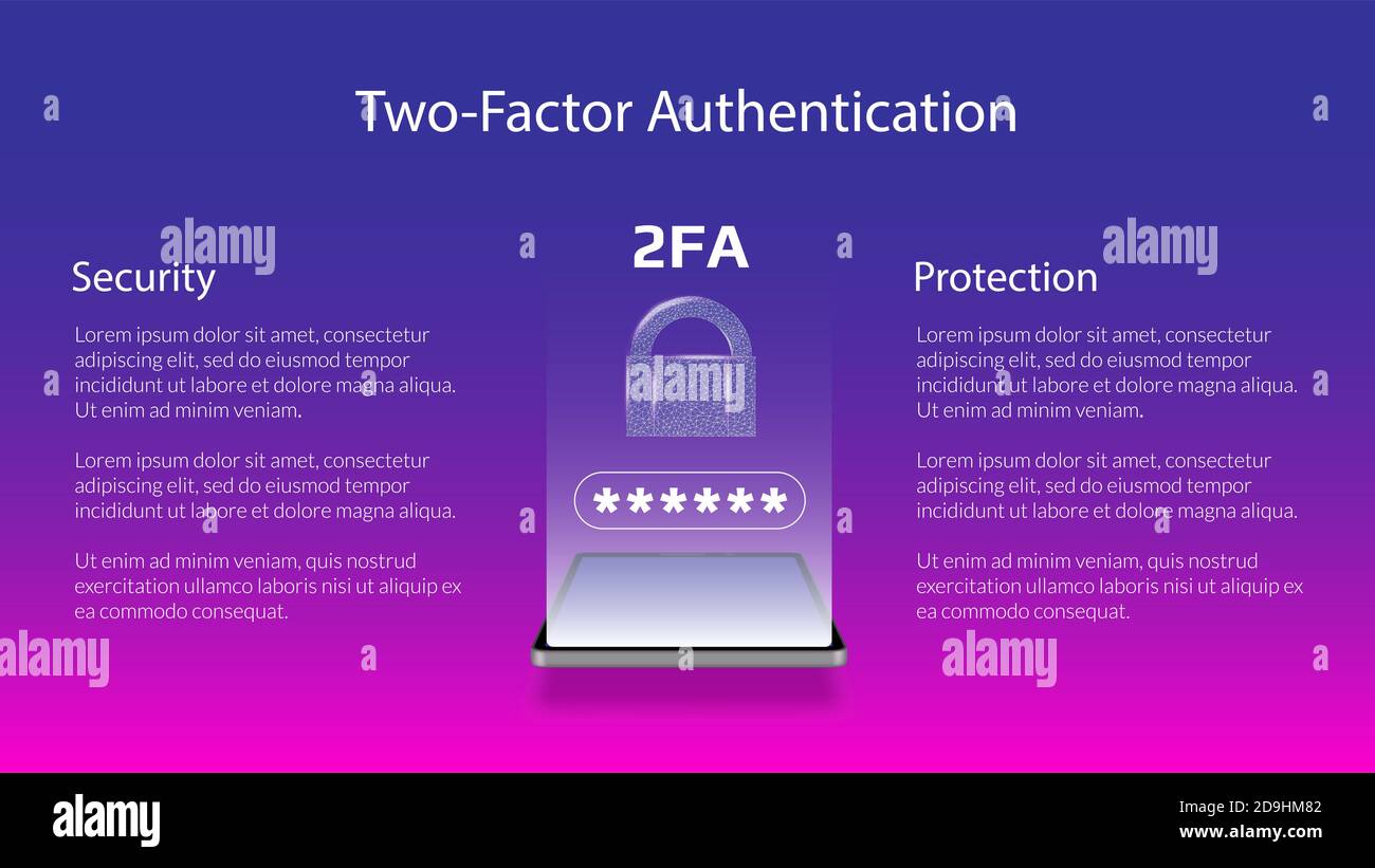 Bannière pour authentification à deux facteurs 2FA avec smartphone et cadenas. Protéger votre argent. Déverrouillage par téléphone portable. Banque D'Images