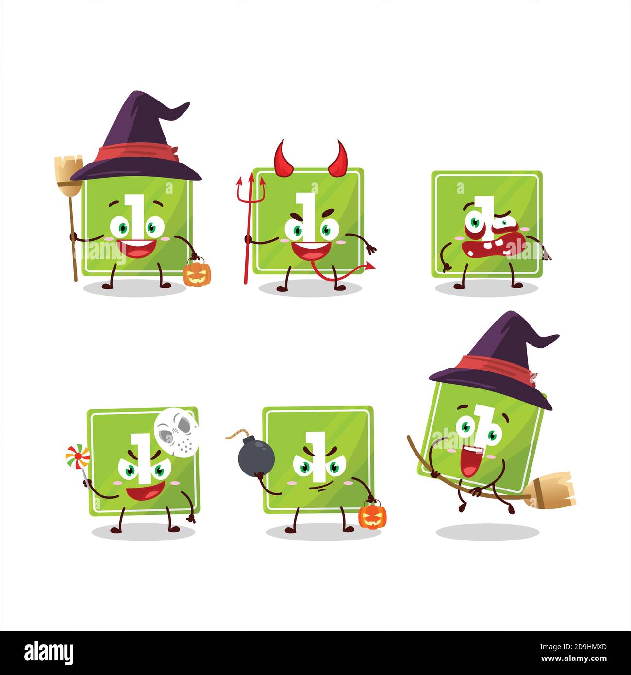 Émoticônes d'expression d'Halloween avec personnage de dessin animé de jouets bloc un Illustration de Vecteur