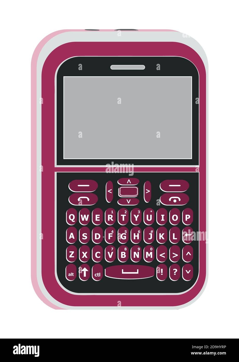 Image d'une couleur magenta, téléphone portable qwerty, dessin graphique vectoriel ayant en arrière-plan blanc. Banque D'Images
