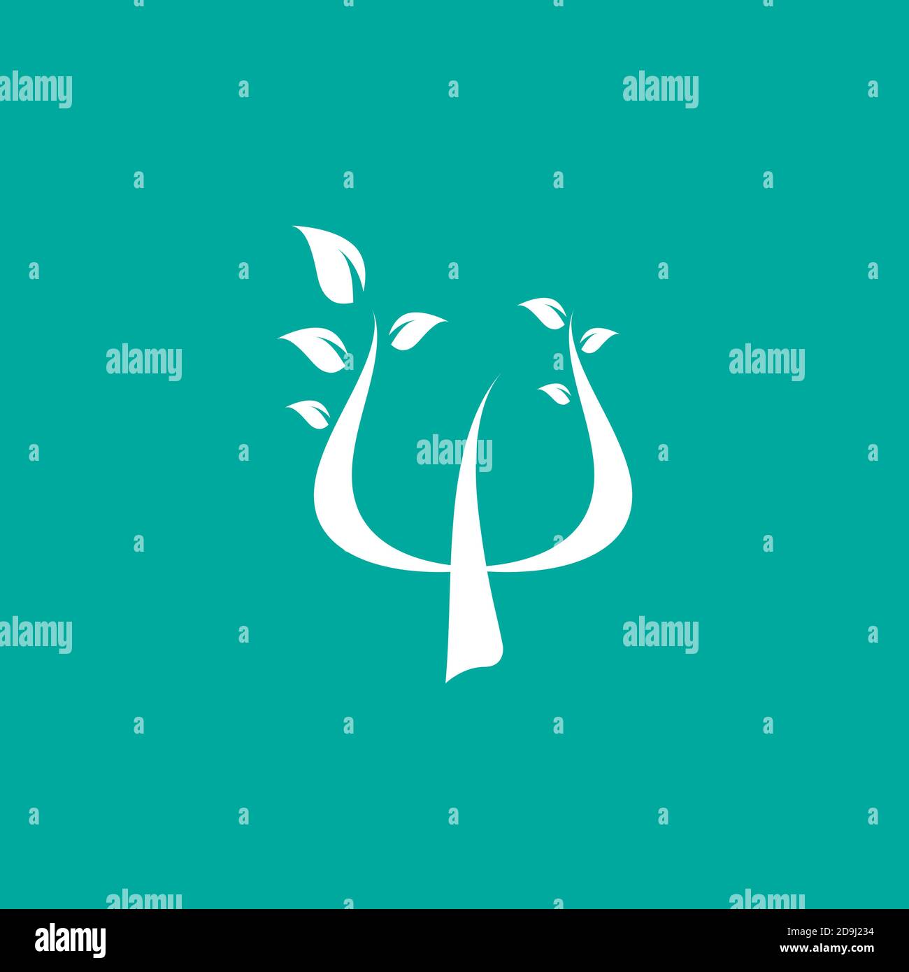 Logo pour psychologues. La lettre grecque psi avec les feuilles. Logo de neuropsychologie et de psychologie isolé sur bleu. Concept de psychothérapie. Illustration vectorielle Illustration de Vecteur