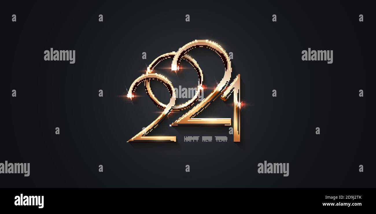 Bonne année 2021. L'or brille dans la lumière avec des éclat abstraits. Illustration de carte de vœux à motif vectoriel. Joyeux vacances Illustration de Vecteur
