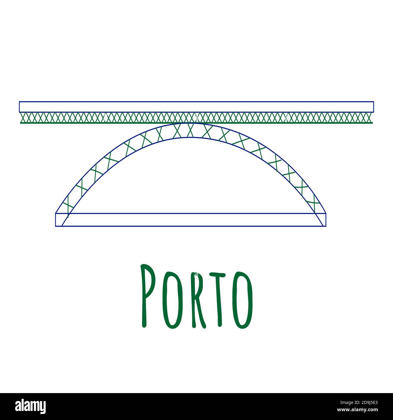 Pont métallique à deux niveaux de style plat. Symbole de Porto. Icône de point de repère pour les voyageurs. Illustration vectorielle isolée sur fond blanc Illustration de Vecteur