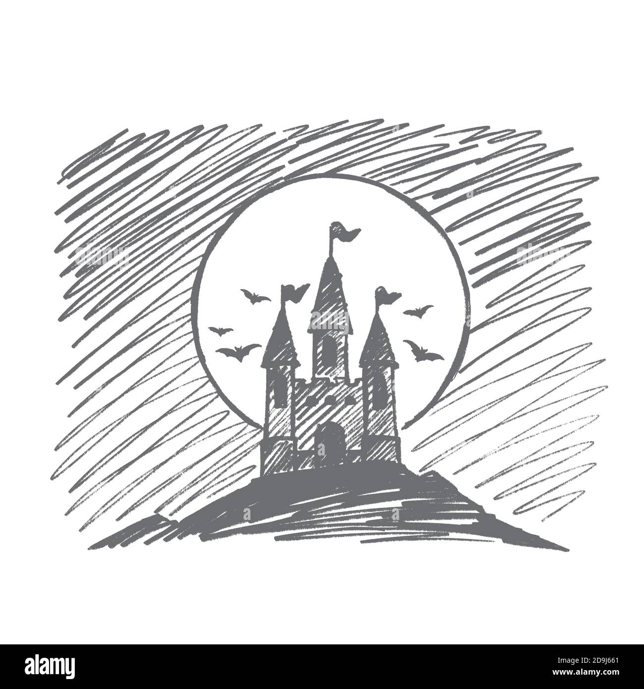 Château de Dracula dessiné à la main sur la colline Illustration de Vecteur