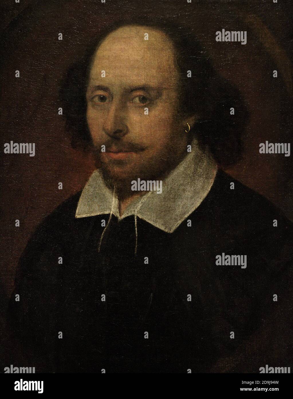 Le portrait de Chandos. Le portrait le plus célèbre qui dépeint William Shakespeare (1564-1616). Attribué à John Taylor. Huile sur toile (552 mm x 438 mm), c.1610. Galerie nationale de portraits. Londres, Angleterre, Royaume-Uni. Banque D'Images