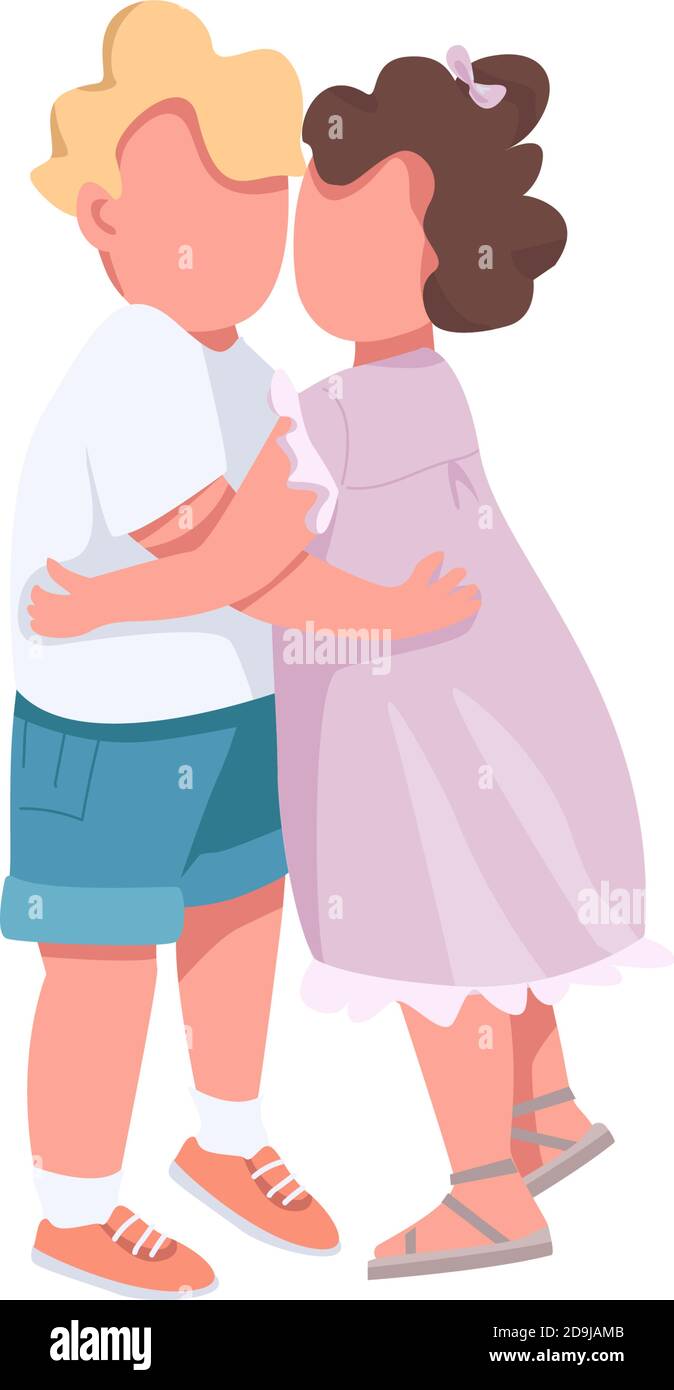 Les enfants cuddling les caractères vectoriels de couleur plate sans visage Illustration de Vecteur